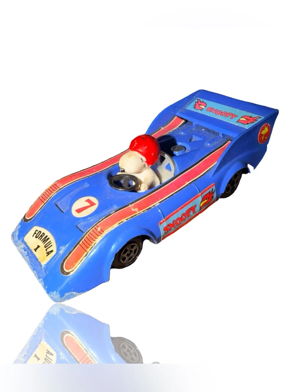 Vintage Aviva Peanuts Snoopy Formula 1 Race Car #7 Blue Diecast Toy